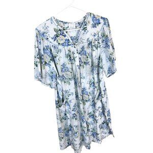 Vintage Coffee Time Womans Floral House Dress Pockets 2X Midi Full Button Soft